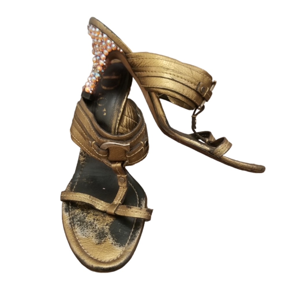 Christian Dior Heels Bronze Gold Jewelled Crystal Heels Dior Mules Size 7.5